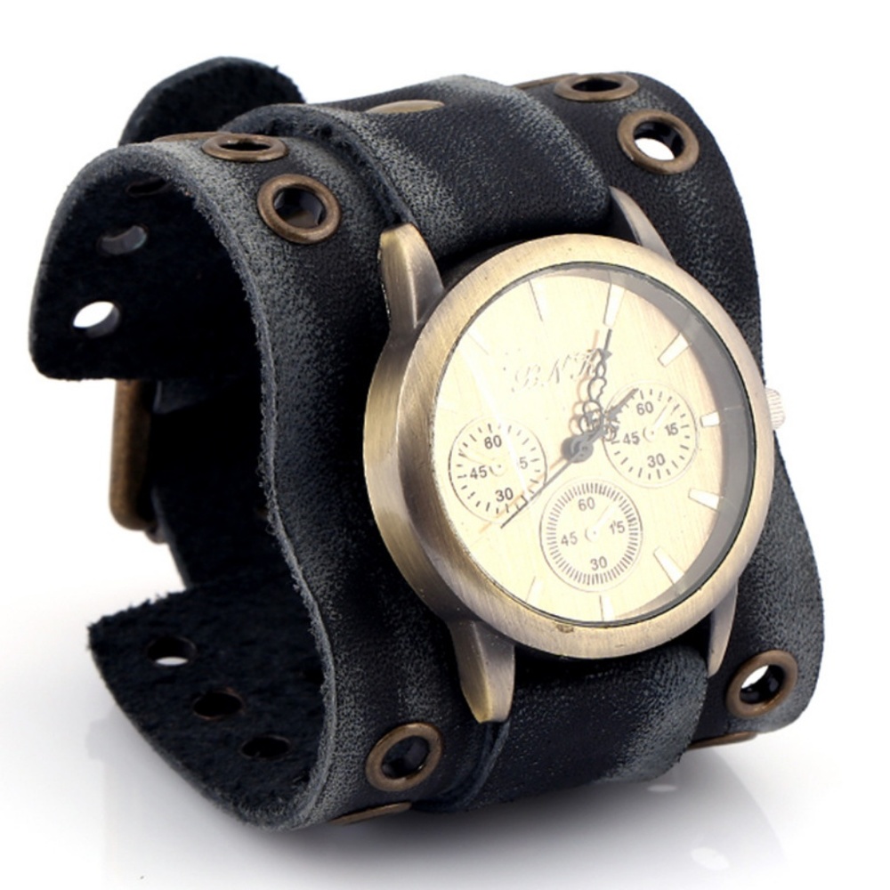Punk Style Vintage Leather Mens Watch - Picture 3 of 4